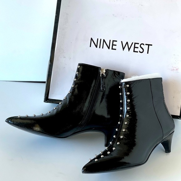Nine West Shoes - Nine West Black Patent Leather Ankle Boots Kitten Heels Studs Pointed Toe, 5M